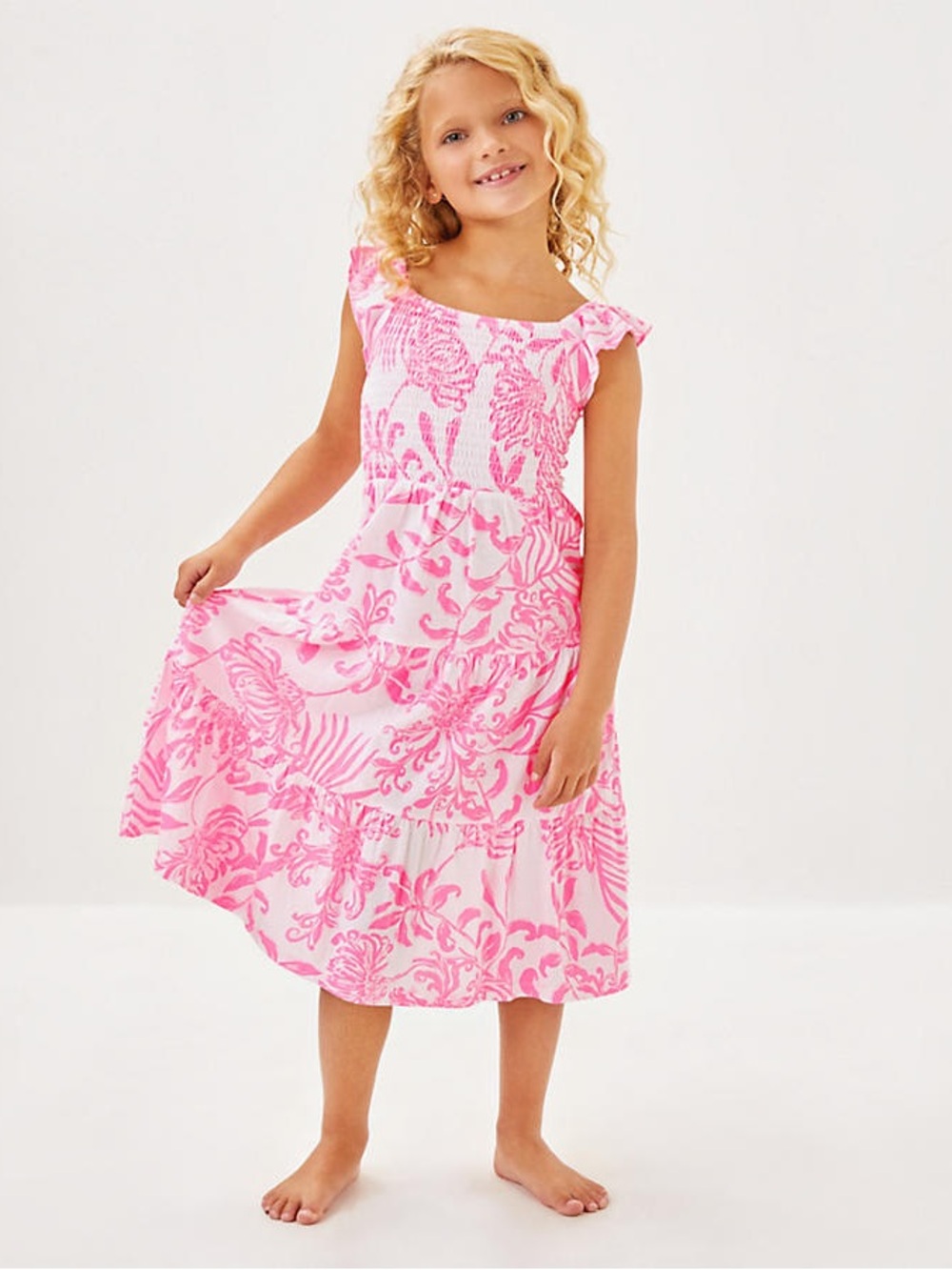 Lilly Pulitzer Girls Mini Jilly Midi Dress Rousseau Pink Glisten In The Sun
